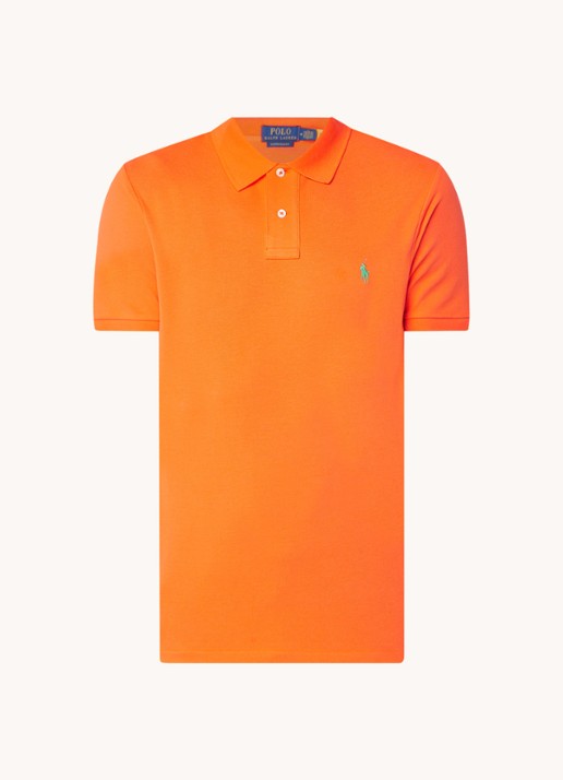 Ralph Lauren Custom slim fit polo van piqué katoen - voorkant bright signal orange / oranje