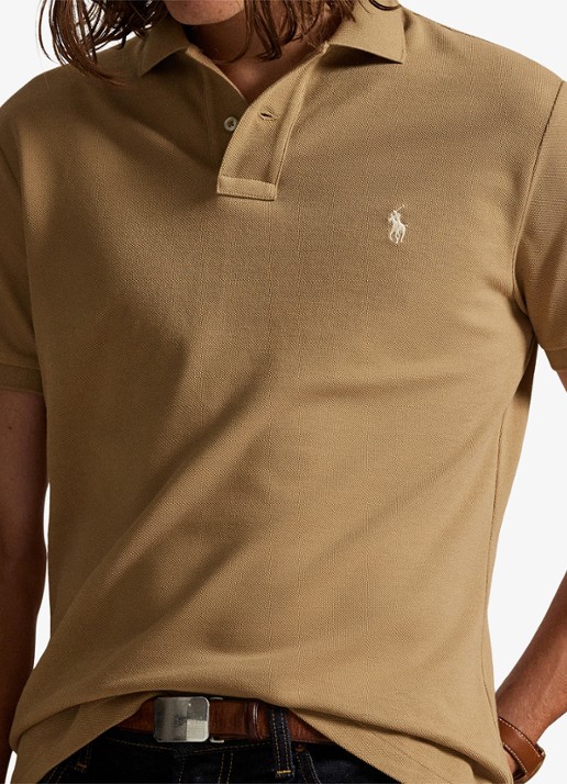 Ralph Lauren Custom slim fit polo van piqué katoen - detail 5 cafe tan / bruin