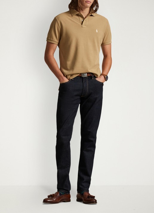 Ralph Lauren Custom slim fit polo van piqué katoen - voorkant 3 cafe tan / bruin