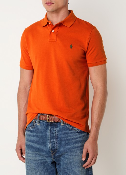 Ralph Lauren Custom slim fit polo van piqué katoen - detail college orange / oranje