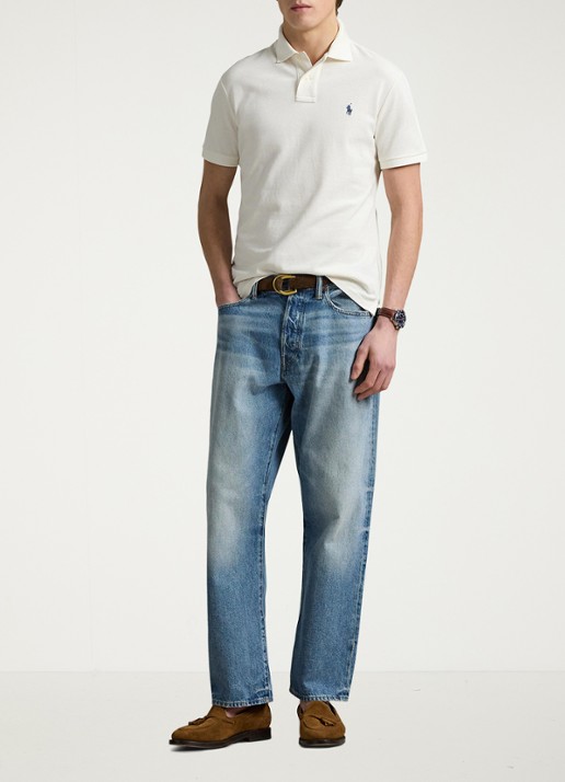Ralph Lauren Custom slim fit polo van piqué katoen - voorkant 5 pale cream / creme