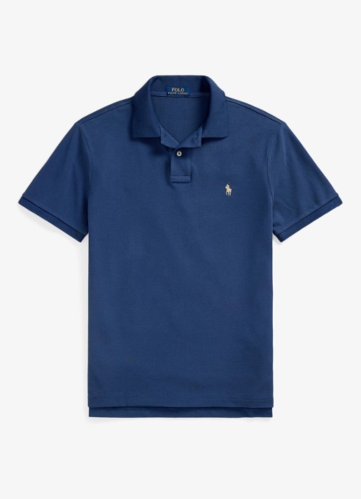Ralph Lauren Custom slim fit polo van piqué katoen - voorkant rustic navy / donkerblauw