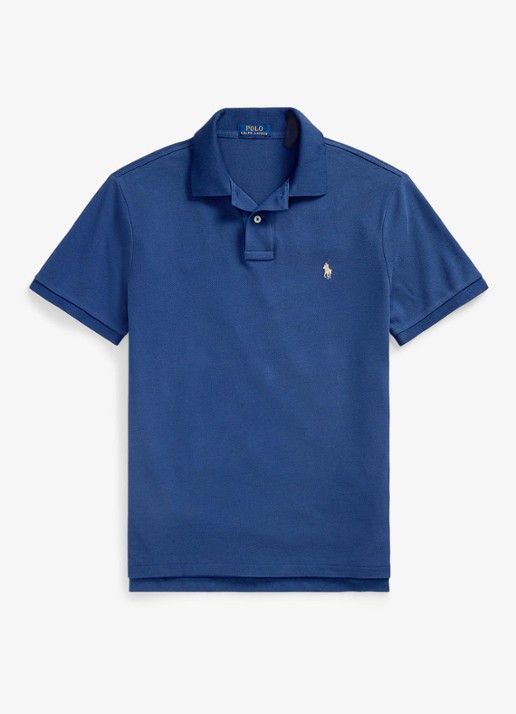 Ralph Lauren Custom slim fit polo van piqué katoen - voorkant earth blue / blauw