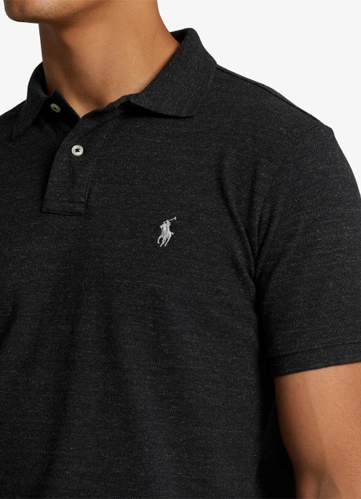 Ralph Lauren Custom slim fit polo van piqué katoen - detail black marl heather/zwart