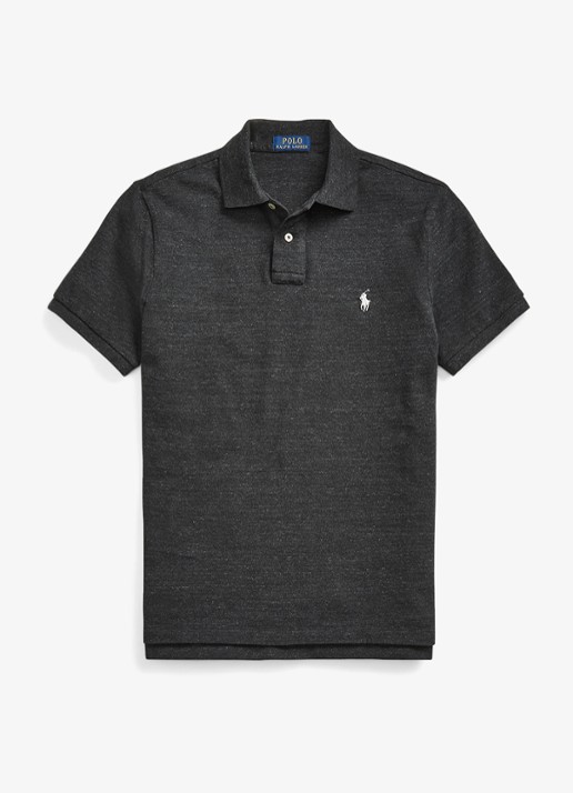 Ralph Lauren Custom slim fit polo van piqué katoen - voorkant 2 black marl heather/zwart