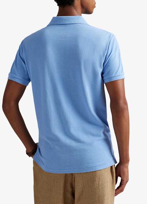 Ralph Lauren Custom slim fit polo van piqué katoen - achterkant bristol blue - blauw