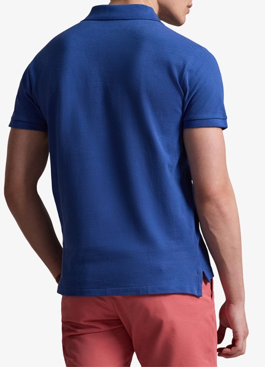 Ralph Lauren Custom slim fit polo van piqué katoen - achterkant dusty azure/cream pp-zyc / blauw