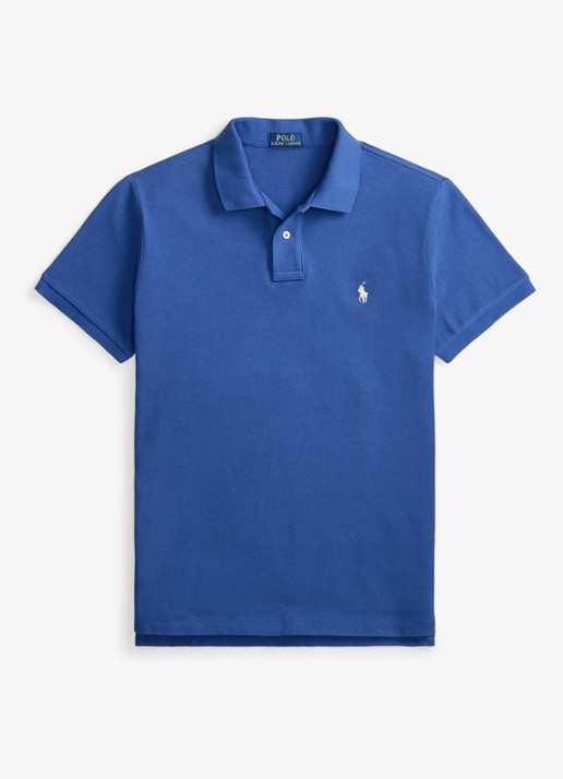Ralph Lauren Custom slim fit polo van piqué katoen - voorkant 4 dusty azure/cream pp-zyc / blauw