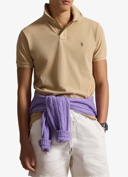 Ralph Lauren Custom slim fit polo van piqué katoen - voorkant 3 vintage khaki / khaki