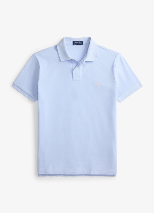 Ralph Lauren Custom slim fit polo van piqué katoen - voorkant 2 pebble blue / blauw