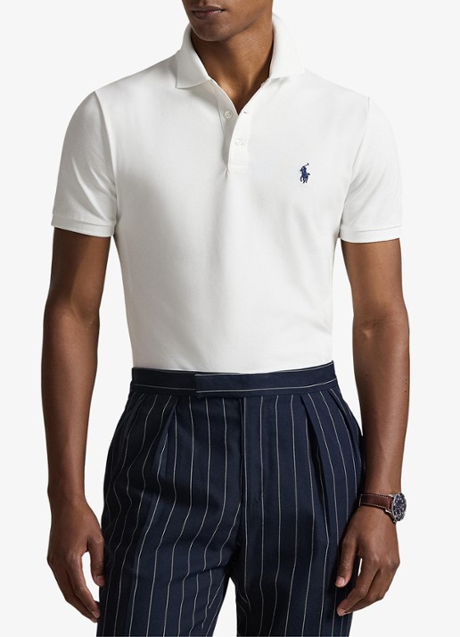 Ralph Lauren Custom slim fit stretch mesh Polo-shirt - detail 4 wit