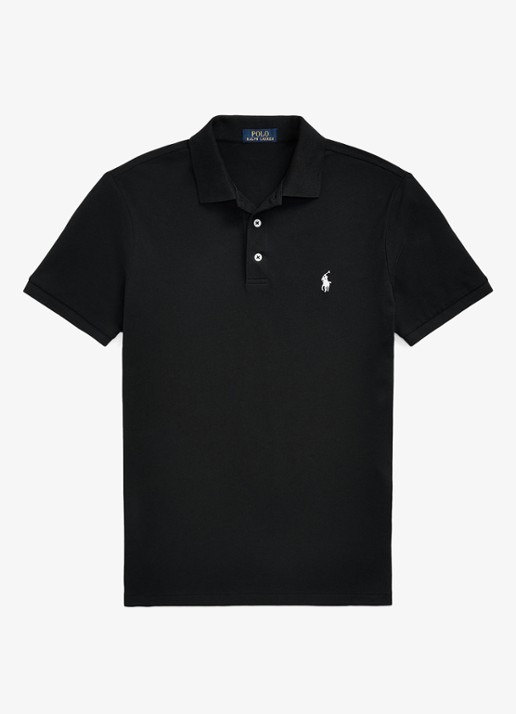 Ralph Lauren Custom slim fit stretch mesh Polo-shirt - voorkant 3 polo black / zwart