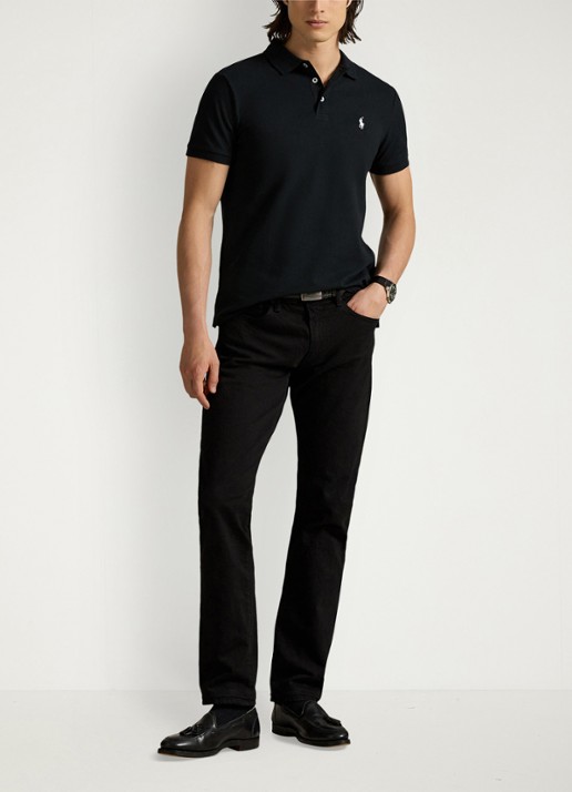 Ralph Lauren Custom slim fit stretch mesh Polo-shirt - voorkant 4 polo black / zwart