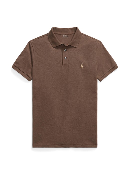 Ralph Lauren Custom slim fit stretch mesh Polo-shirt - voorkant 2 donkerbruin