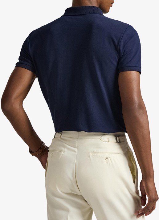Ralph Lauren Custom slim fit stretch mesh Polo-shirt - achterkant 3 refined navy / donkerblauw