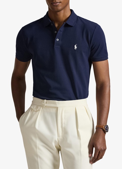 Ralph Lauren Custom slim fit stretch mesh Polo-shirt - detail 4 refined navy / donkerblauw