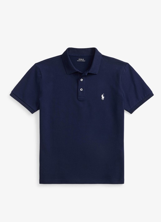 Ralph Lauren Custom slim fit stretch mesh Polo-shirt - voorkant refined navy / donkerblauw