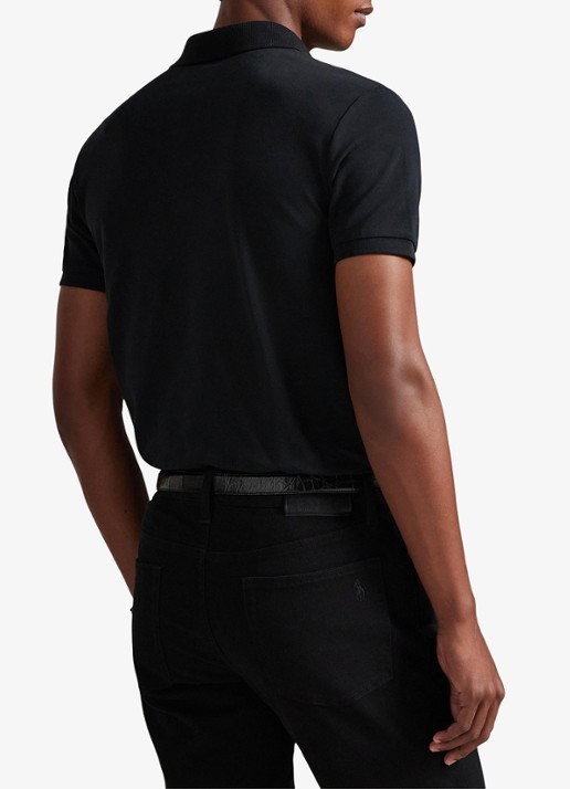Ralph Lauren Custom slim fit stretch mesh Polo-shirt - achterkant 5 polo black/smoke / zwart