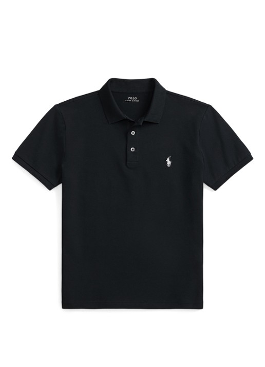 Ralph Lauren Custom slim fit stretch mesh Polo-shirt - voorkant polo black/smoke / zwart