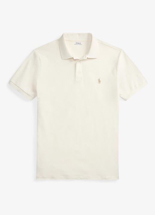 Ralph Lauren Custom slim fit stretch mesh Polo-shirt - voorkant pale cream / crème