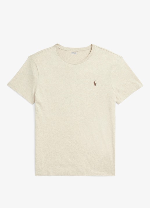 Ralph Lauren Custom slim fit T-shirt met logoborduring - voorkant 3 expedition dune heather / beige