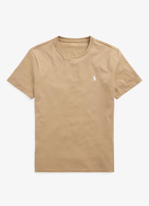Ralph Lauren Custom slim fit T-shirt met logoborduring - voorkant 5 cafe tan/c8176-3x17
