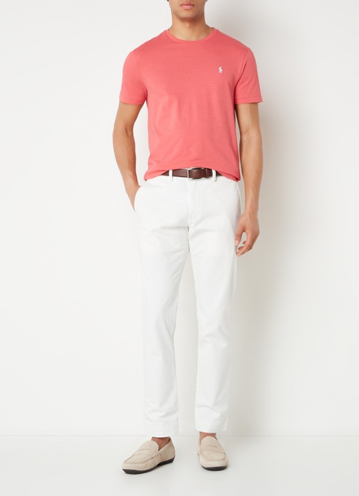 Ralph Lauren Custom slim fit T-shirt met logoborduring - voorkant 3 pale red/c7194-40j0