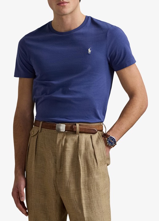 Ralph Lauren Custom slim fit T-shirt met logoborduring - detail 4 earth blue/c8135-45tz