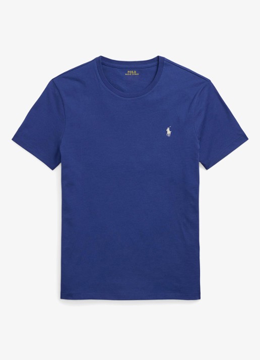 Ralph Lauren Custom slim fit T-shirt met logoborduring - voorkant earth blue/c8135-45tz