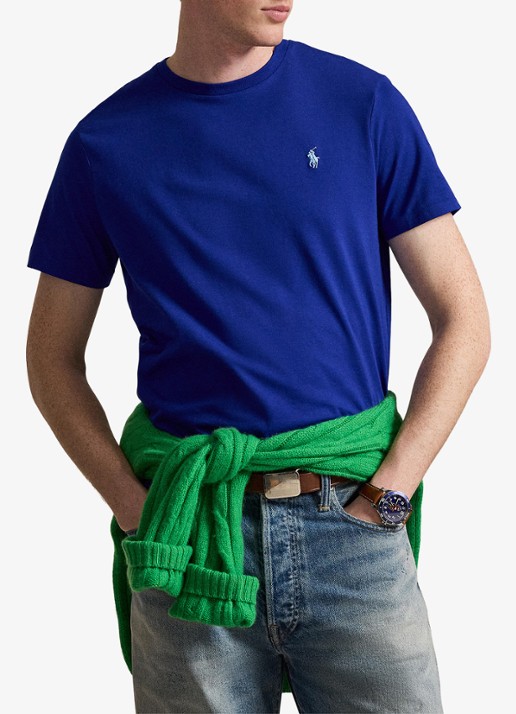 Ralph Lauren Custom slim fit T-shirt met logoborduring - voorkant 5 classic azure / blauw