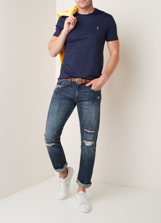 Ralph Lauren Custom slim fit T-shirt met ronde hals  - voorkant 6 rfd nvy