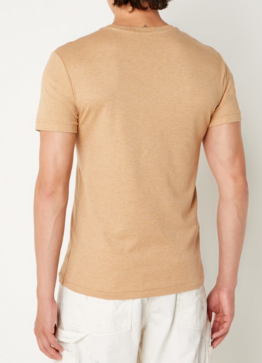 Ralph Lauren Custom slim fit T-shirt met ronde hals  - achterkant classic camel heather