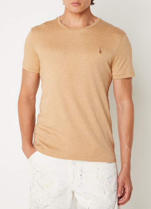 Ralph Lauren Custom slim fit T-shirt met ronde hals  - detail 2 classic camel heather