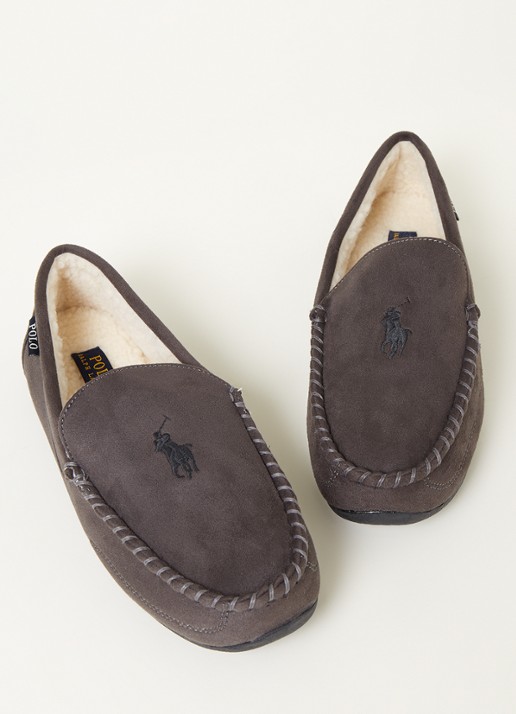 Ralph Lauren Declan pantoffel met logoborduring  - detail 2 bronsgroen