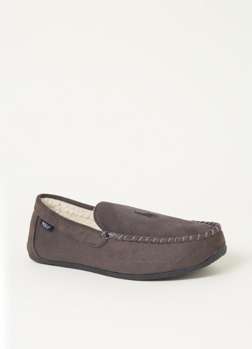 Ralph Lauren Declan pantoffel met logoborduring  - voorkant bronsgroen