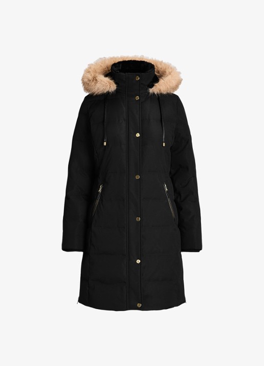 Ralph Lauren Donsjas met capuchon en imitatiebont - voorkant zwart