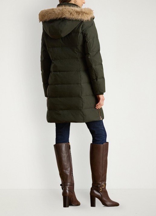 Ralph Lauren Donsjas met capuchon en imitatiebont - achterkant groen