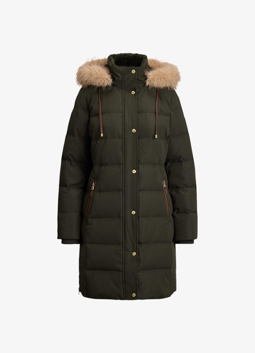 Ralph Lauren Donsjas met capuchon en imitatiebont - voorkant 4 groen