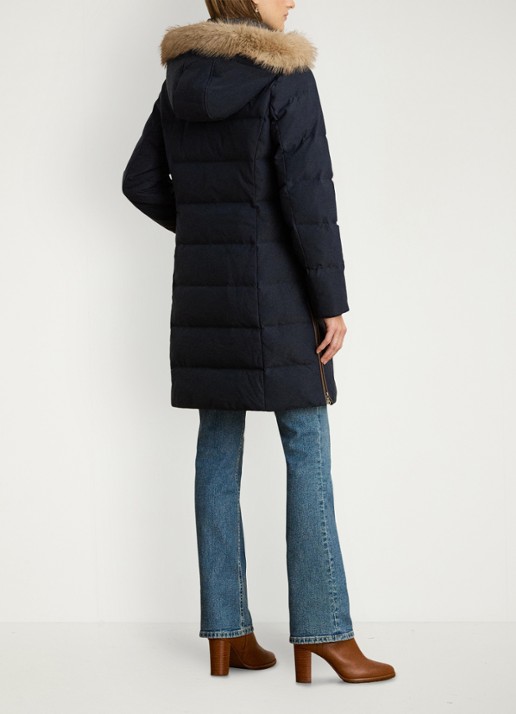 Ralph Lauren Donsjas met capuchon en imitatiebont - achterkant donkerblauw