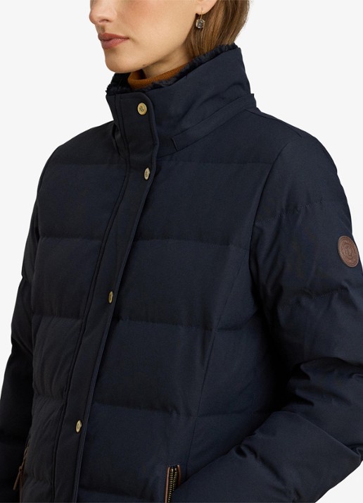 Ralph Lauren Donsjas met capuchon en imitatiebont - detail 3 donkerblauw