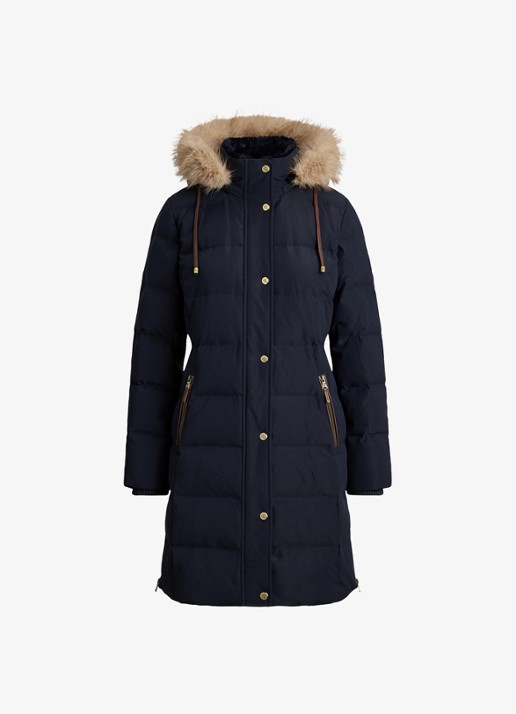 Ralph Lauren Donsjas met capuchon en imitatiebont - voorkant 4 donkerblauw