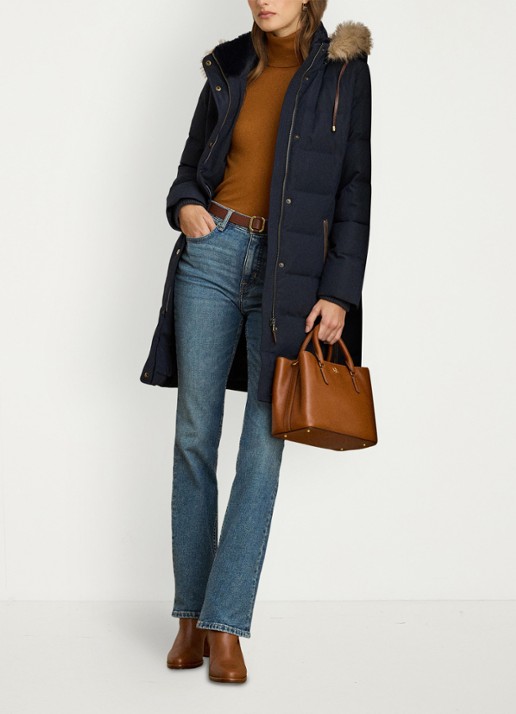 Ralph Lauren Donsjas met capuchon en imitatiebont - voorkant 5 donkerblauw