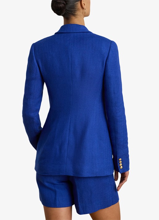 Ralph Lauren Double-breasted blazer in linnenblend - achterkant 4 kobaltblauw
