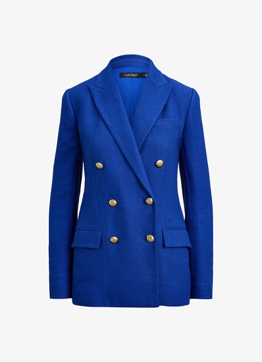 Ralph Lauren Double-breasted blazer in linnenblend - voorkant kobaltblauw