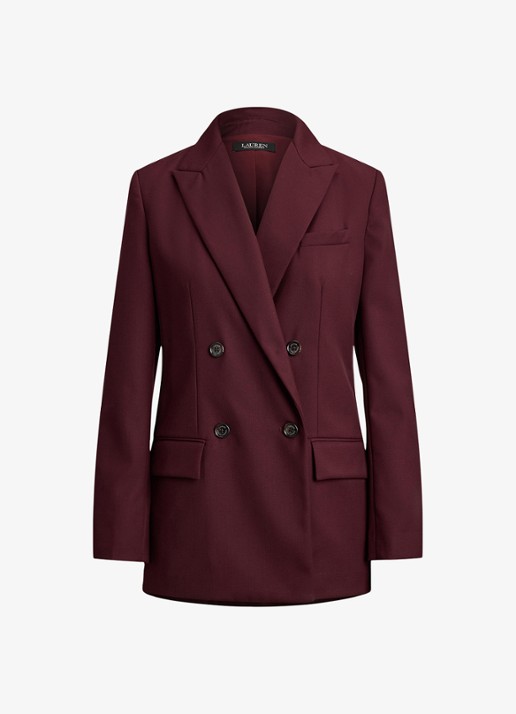 Ralph Lauren Double-breasted blazer in wolblend met klepzakken - voorkant dark garnet / bordeauxrood