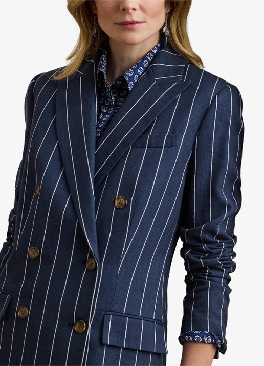 Ralph Lauren Double-breasted blazer met klepzakken en streepprint - detail 5 blauw