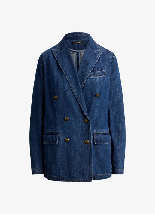 Ralph Lauren Double-breasted blazer van denim - voorkant 2 maxen wash / blauw