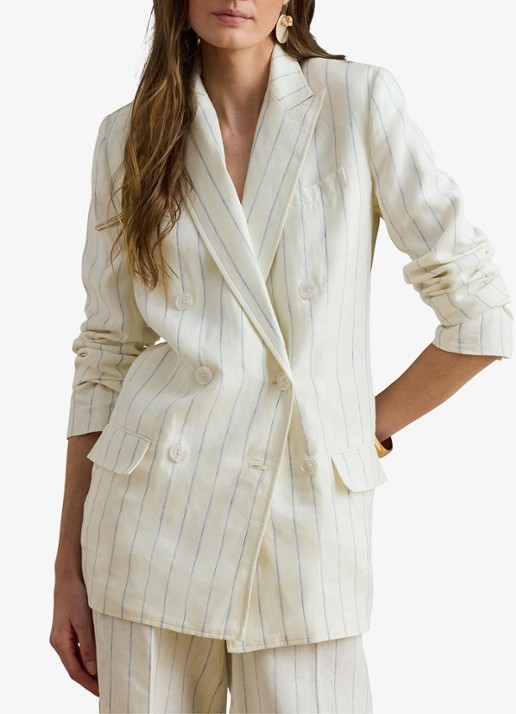 Ralph Lauren Double-breasted blazer van linnen met streepprint