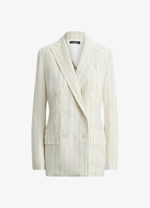 Ralph Lauren Double-breasted blazer van linnen met streepprint - voorkant white/blue multi-2wxu