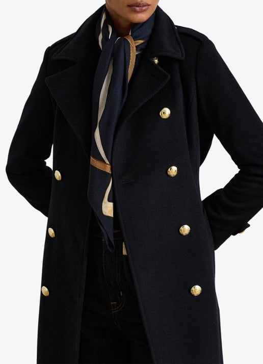 Ralph Lauren Double-breasted mantel in kasjmierblend met strikceintuur